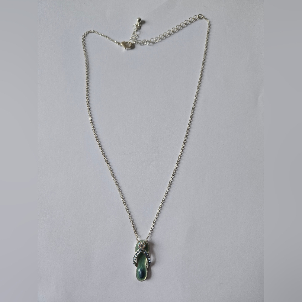 Avon Silver Green Cactus Necklace
